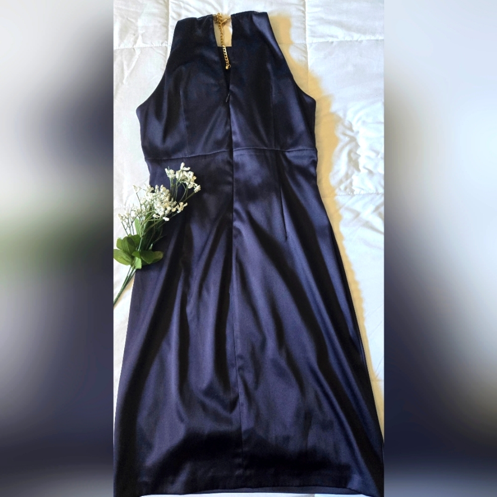 Blue Sleeveless Pleated Sheath Dress Size 8 - Picture 4 of 14